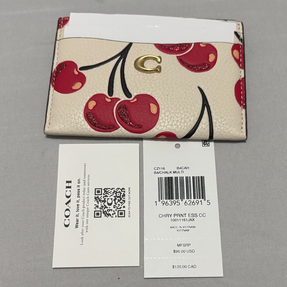 NWT Coach Cherry Print Card Holder - Chalk and Red